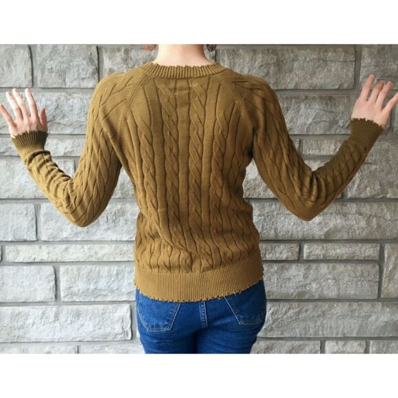 Olive Distressed Cable Knit Pullover - Evereve - Picture 2 of 5